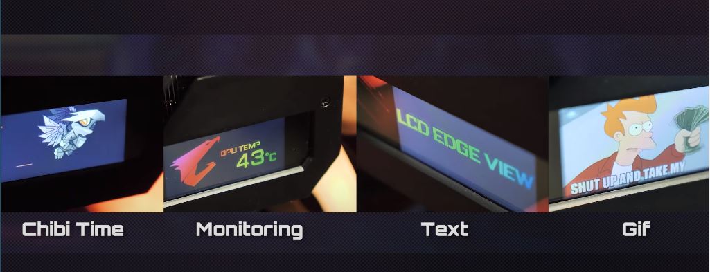A image with 4 kinds of mode of AORUS LCD Edge View
